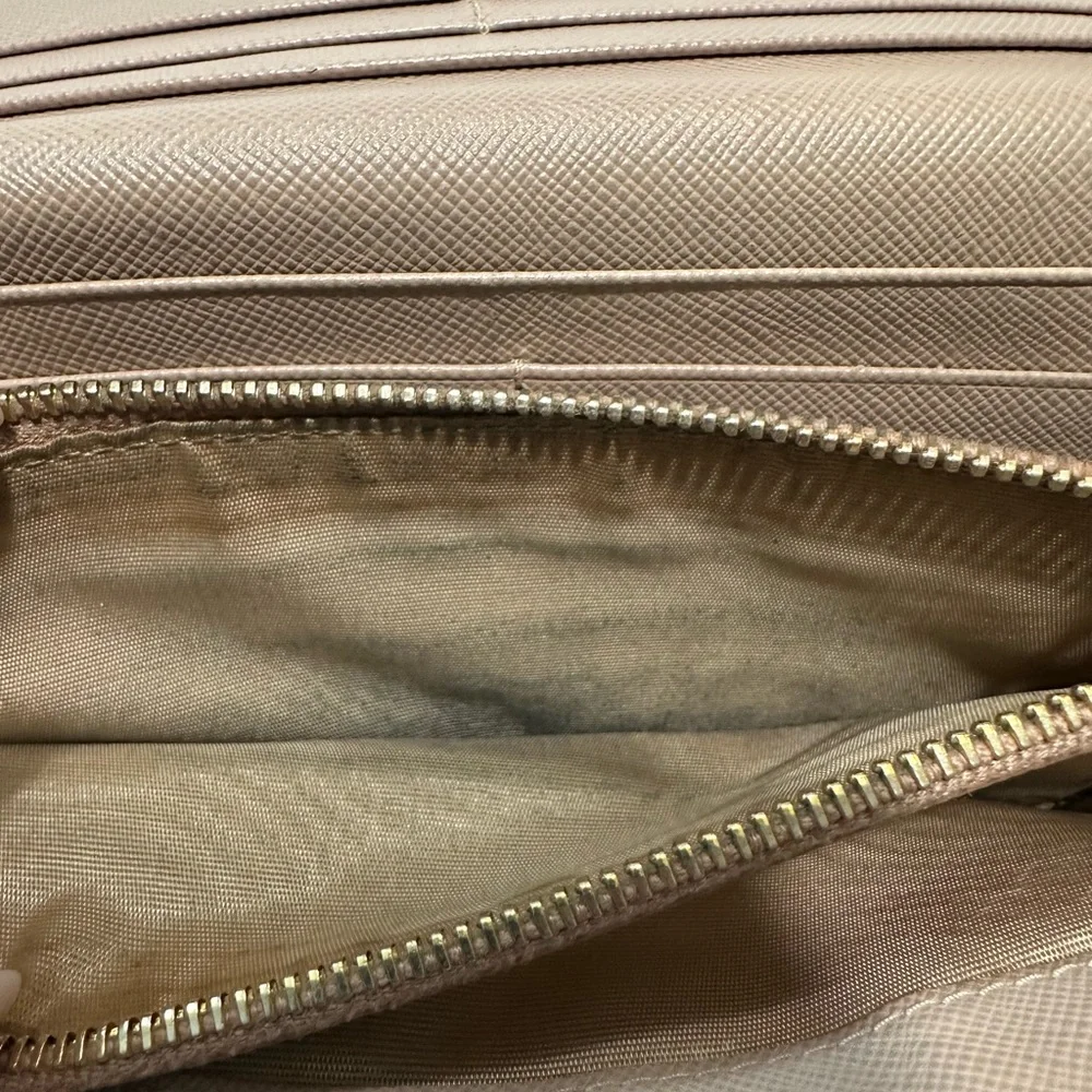 Prada Tan Saffiano Leather Wallet with Gold Logo